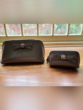 COACH TURNLOCK BOW COSMETIC CASE SET GUNMETAL SILVER GREY